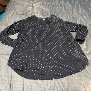 Old Navy Blouse Size xl Black White Polka Dots 100% Cotton